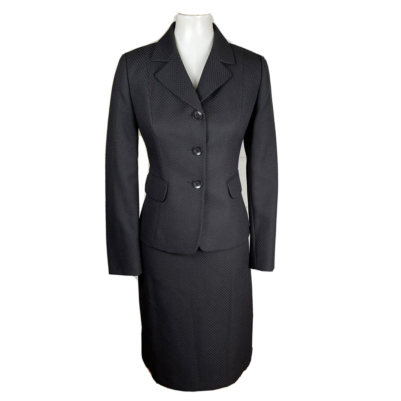 SUIT STUDIO Women 2PC Black Polyester Single breasted Skirt Suit Size 4P