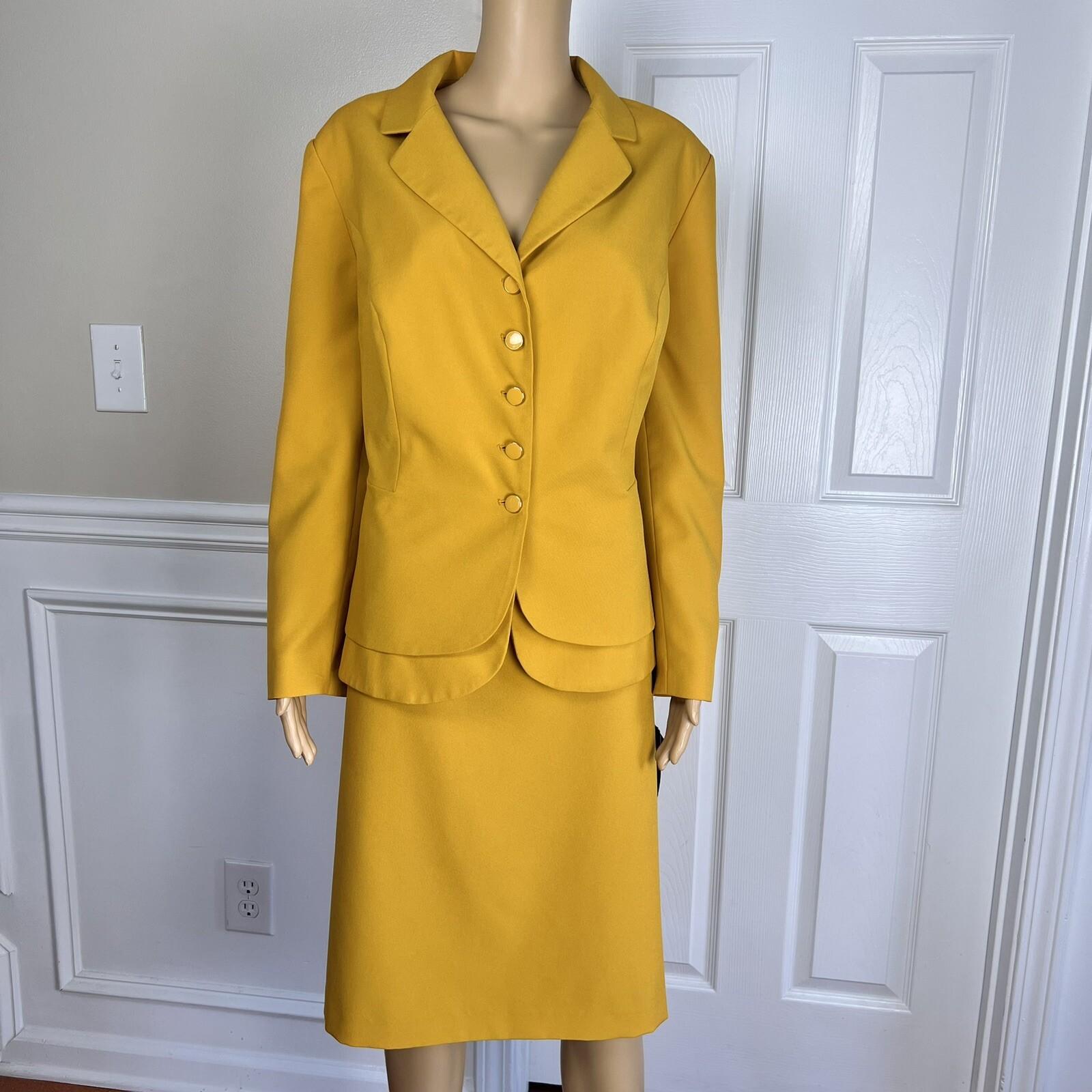 New EMILY Women 2PC Mustard Polyester Lined Tiered Skirt Suit Size 18W