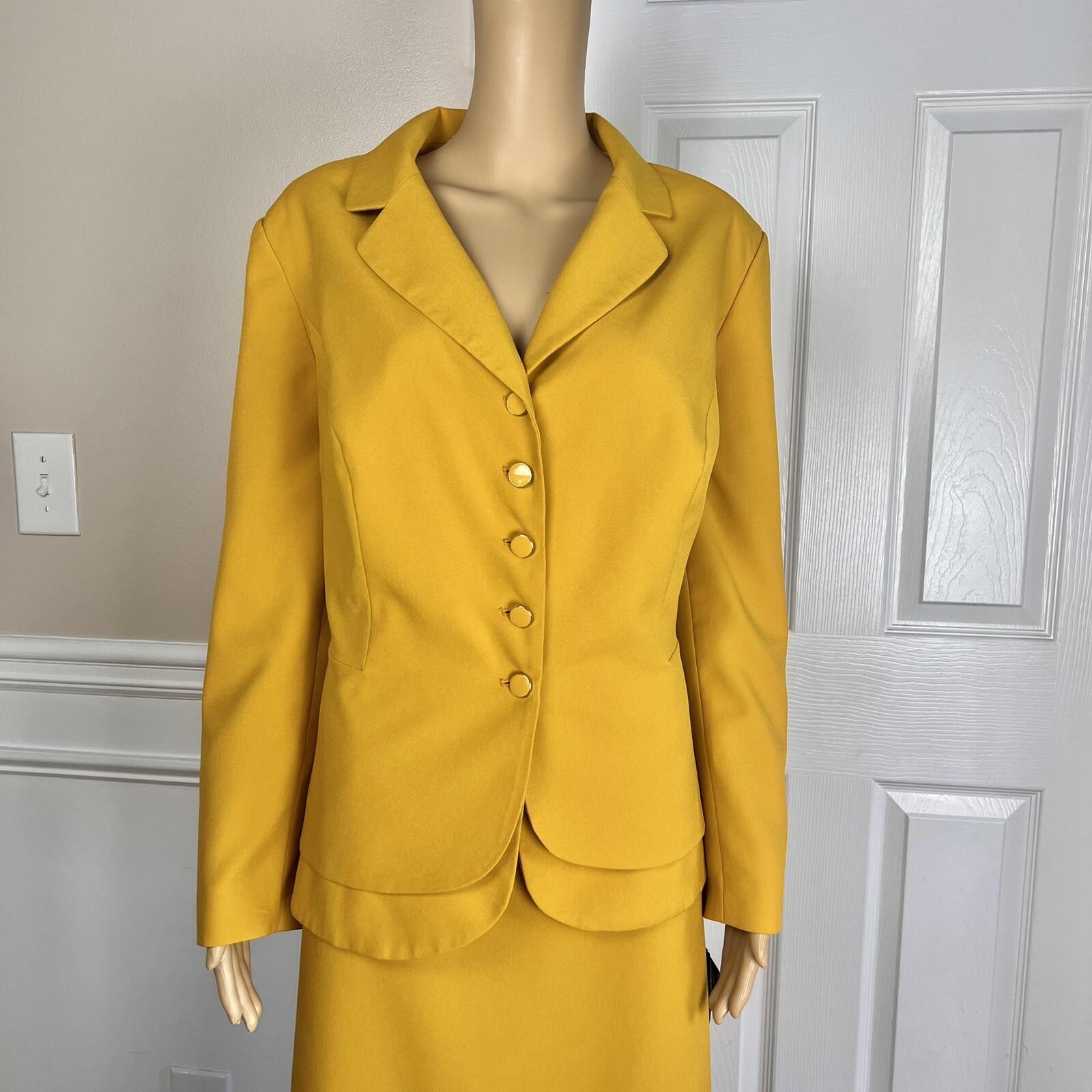 New EMILY Women 2PC Mustard Polyester Lined Tiered Skirt Suit Size 18W