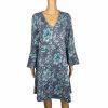 Anthropologie Maeve Rayon Stretch Polyester Dress Size M Blue Floral 3/4 Sleeves