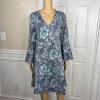 Anthropologie Maeve Rayon Stretch Polyester Dress Size M Blue Floral 3/4 Sleeves