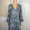 Anthropologie Maeve Rayon Stretch Polyester Dress Size M Blue Floral 3/4 Sleeves