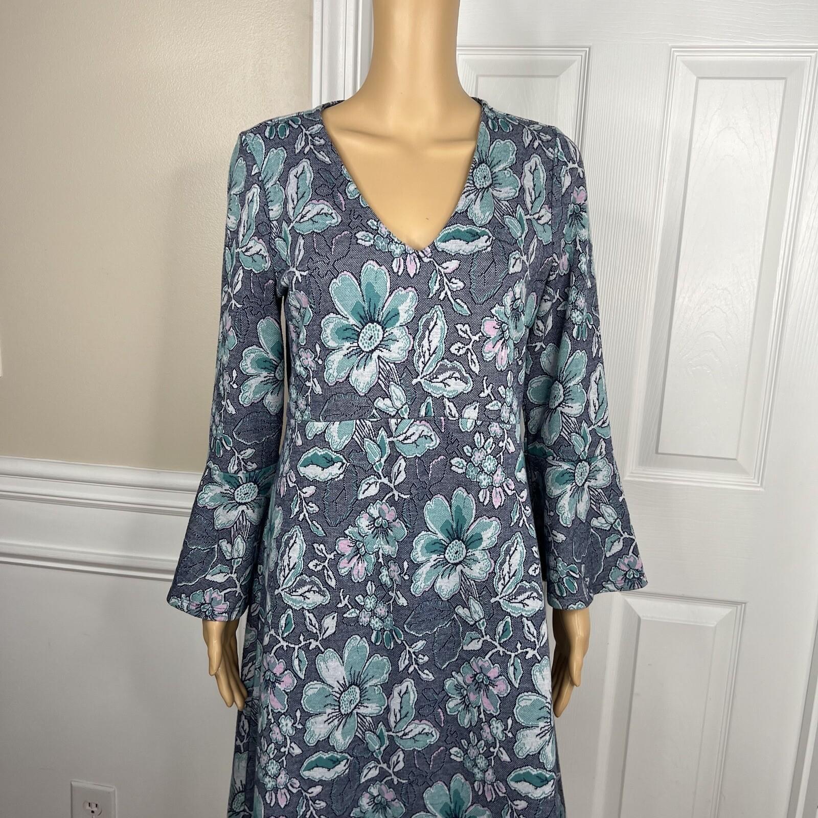 Anthropologie Maeve Rayon Stretch Polyester Dress Size M Blue Floral 3/4 Sleeves