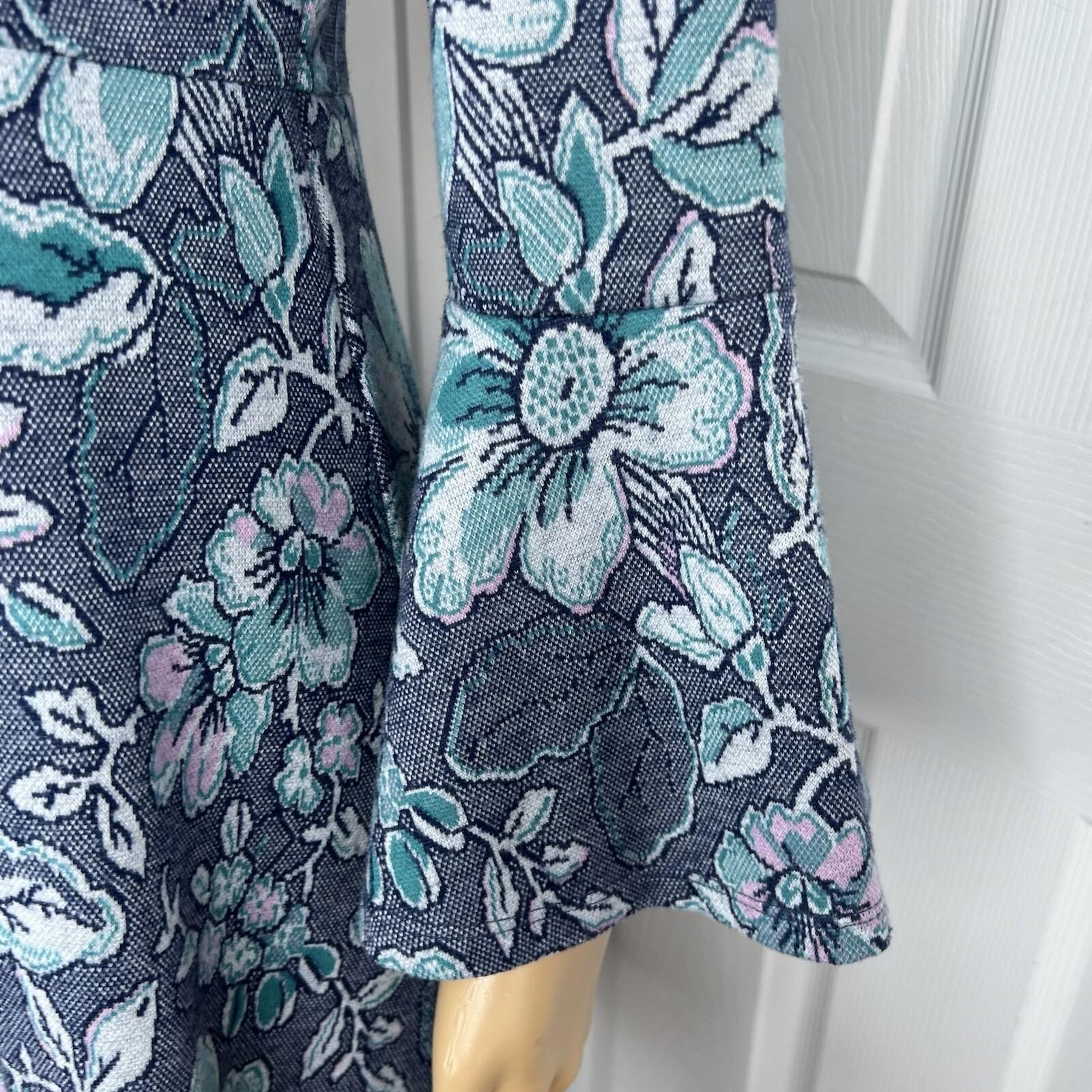 Anthropologie Maeve Rayon Stretch Polyester Dress Size M Blue Floral 3/4 Sleeves