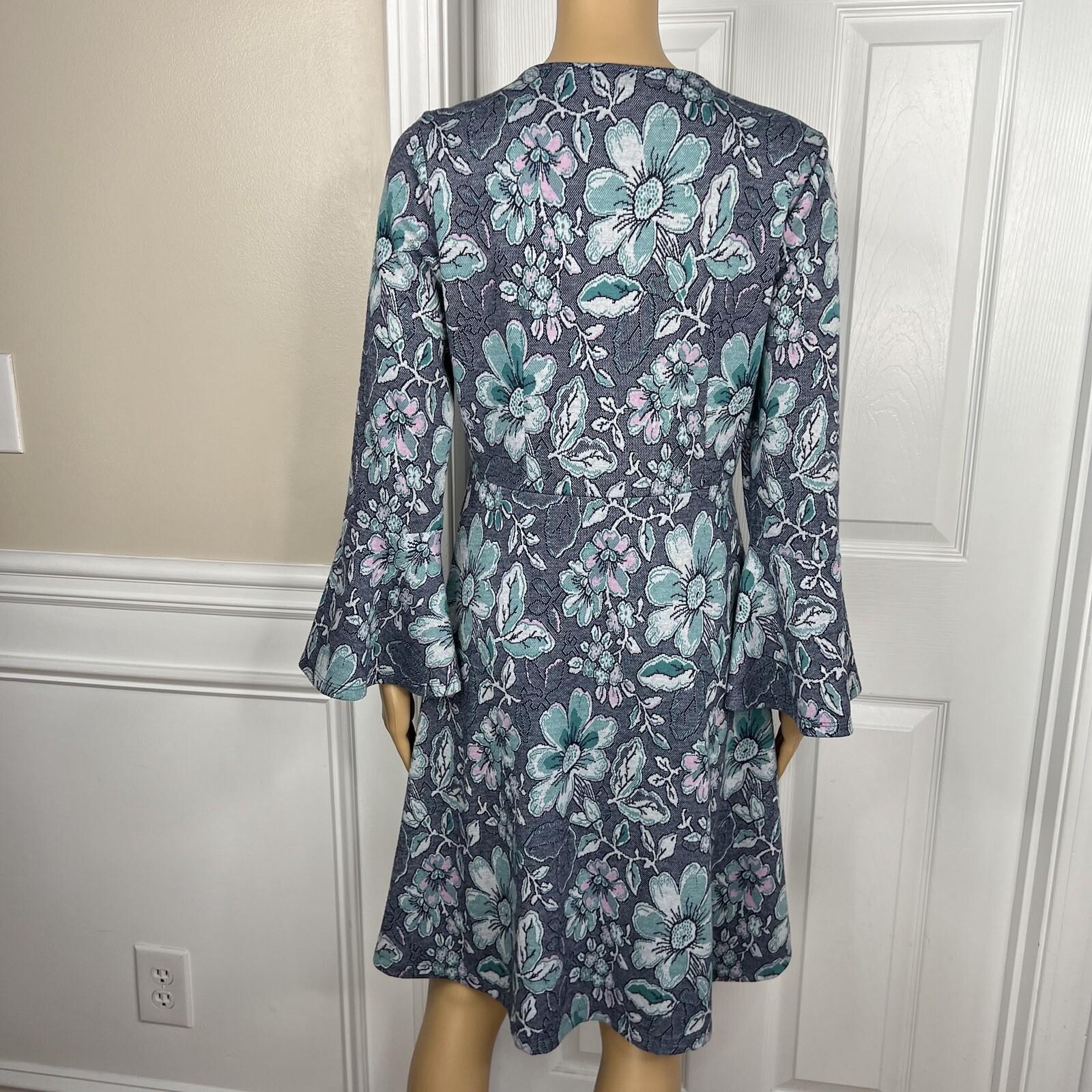 Anthropologie Maeve Rayon Stretch Polyester Dress Size M Blue Floral 3/4 Sleeves