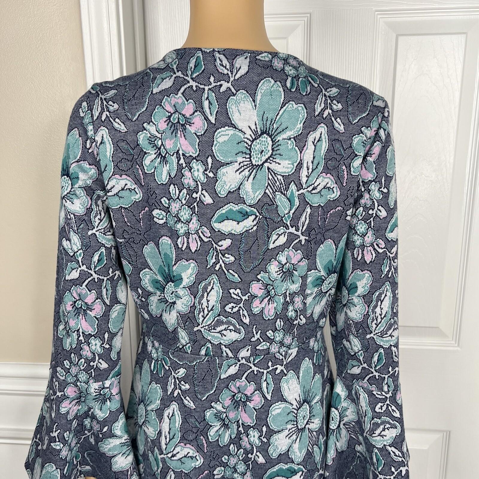 Anthropologie Maeve Rayon Stretch Polyester Dress Size M Blue Floral 3/4 Sleeves