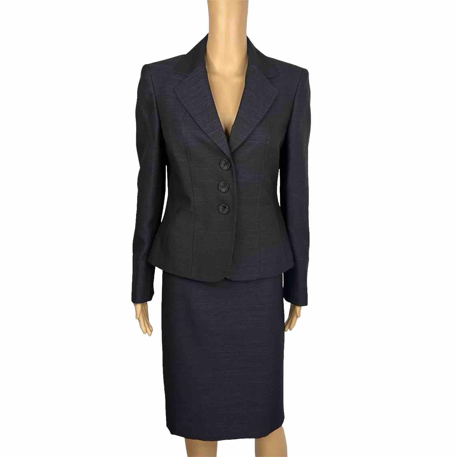 Evan Picone Polyester Metallic Skirt Suit Size 8 Purple Black Notch Collar 2PC