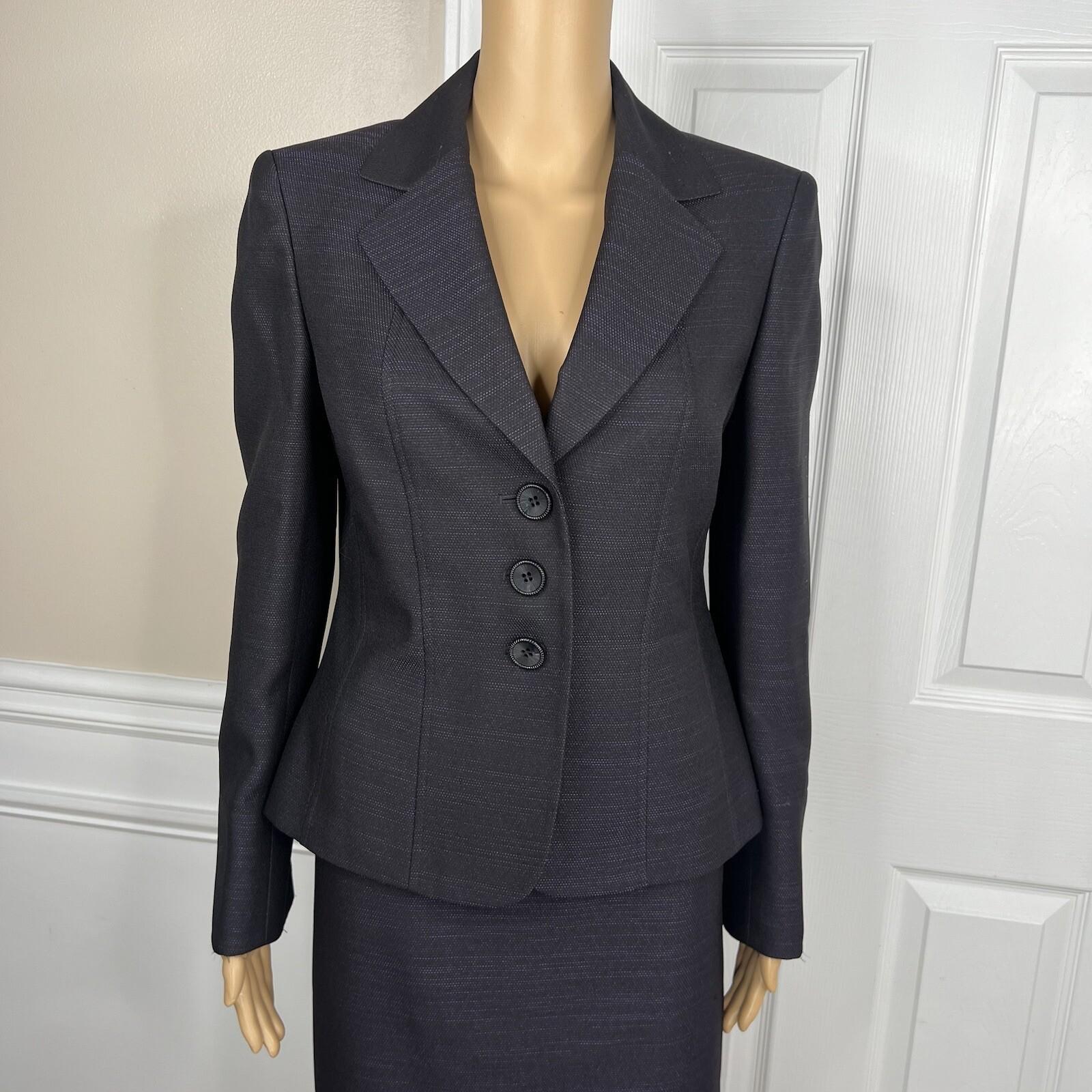 Evan Picone Polyester Metallic Skirt Suit Size 8 Purple Black Notch Collar 2PC