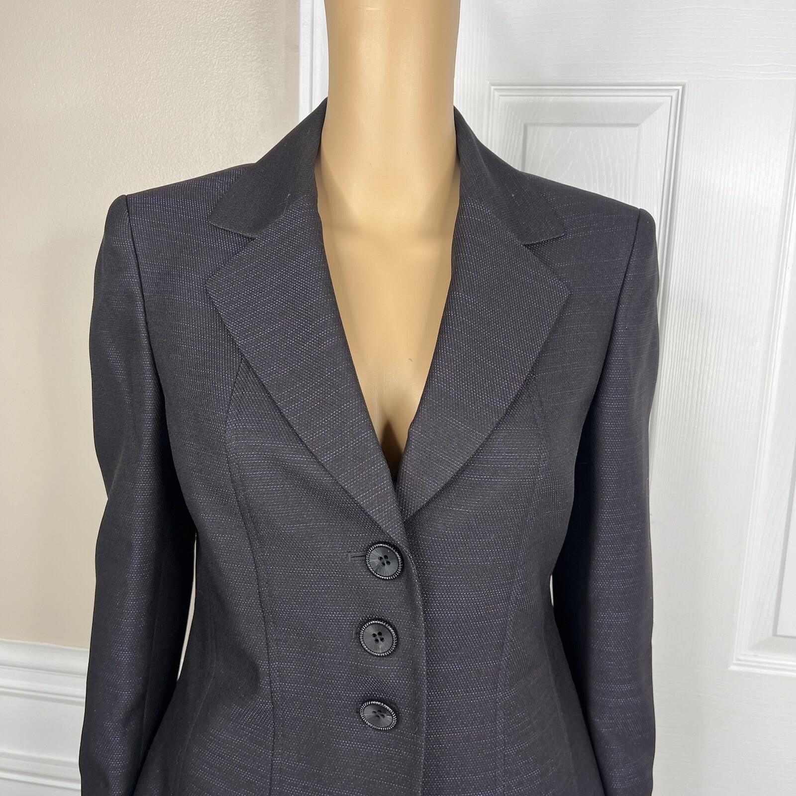 Evan Picone Polyester Metallic Skirt Suit Size 8 Purple Black Notch Collar 2PC