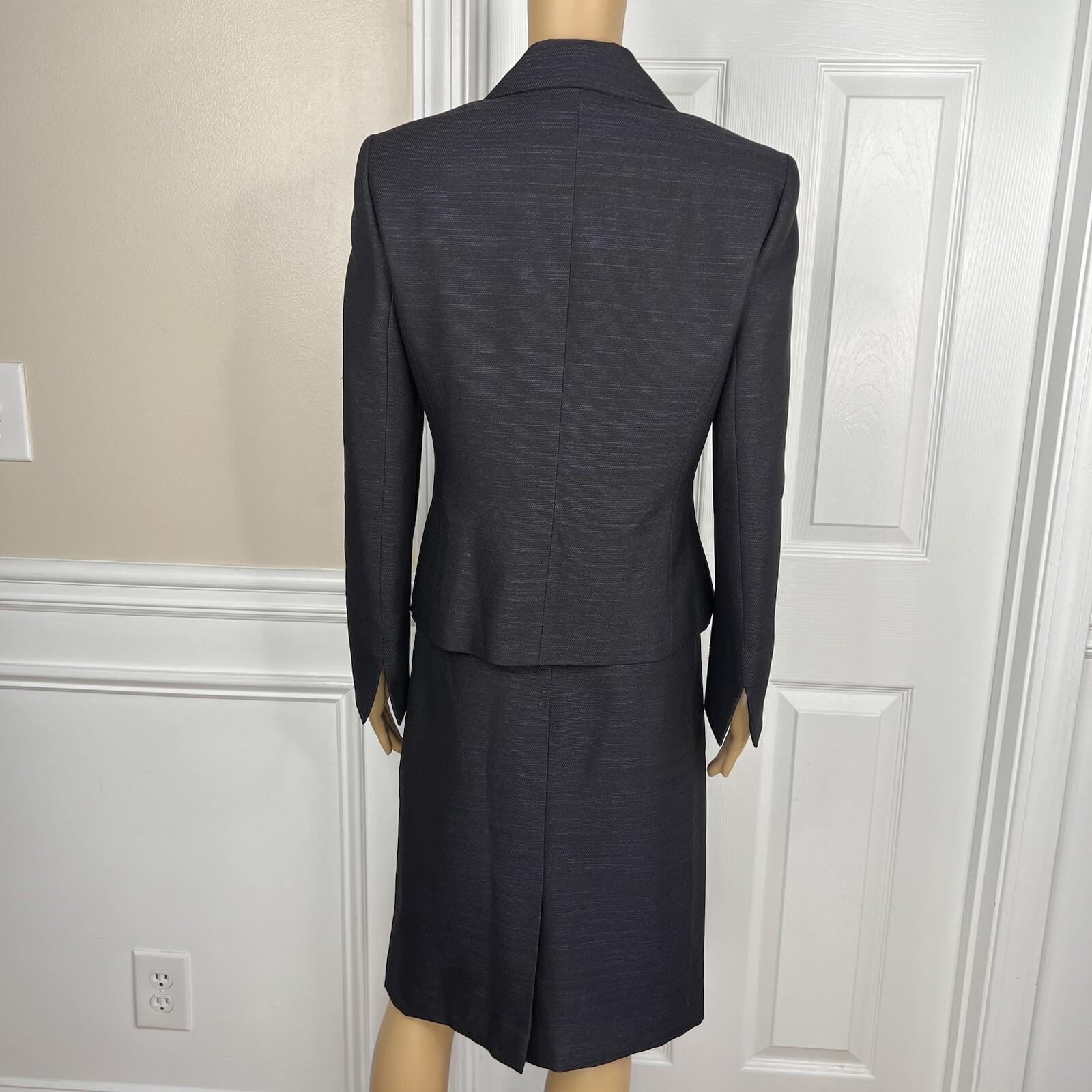 Evan Picone Polyester Metallic Skirt Suit Size 8 Purple Black Notch Collar 2PC