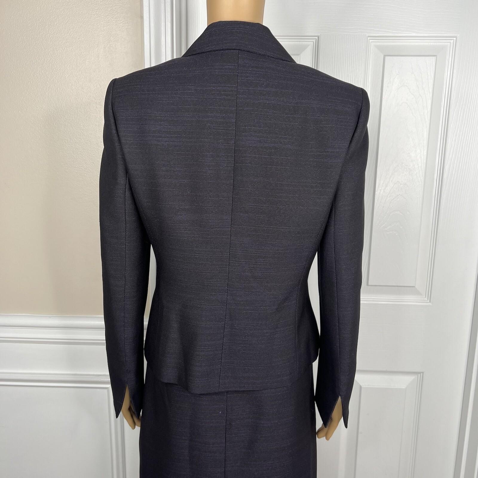 Evan Picone Polyester Metallic Skirt Suit Size 8 Purple Black Notch Collar 2PC