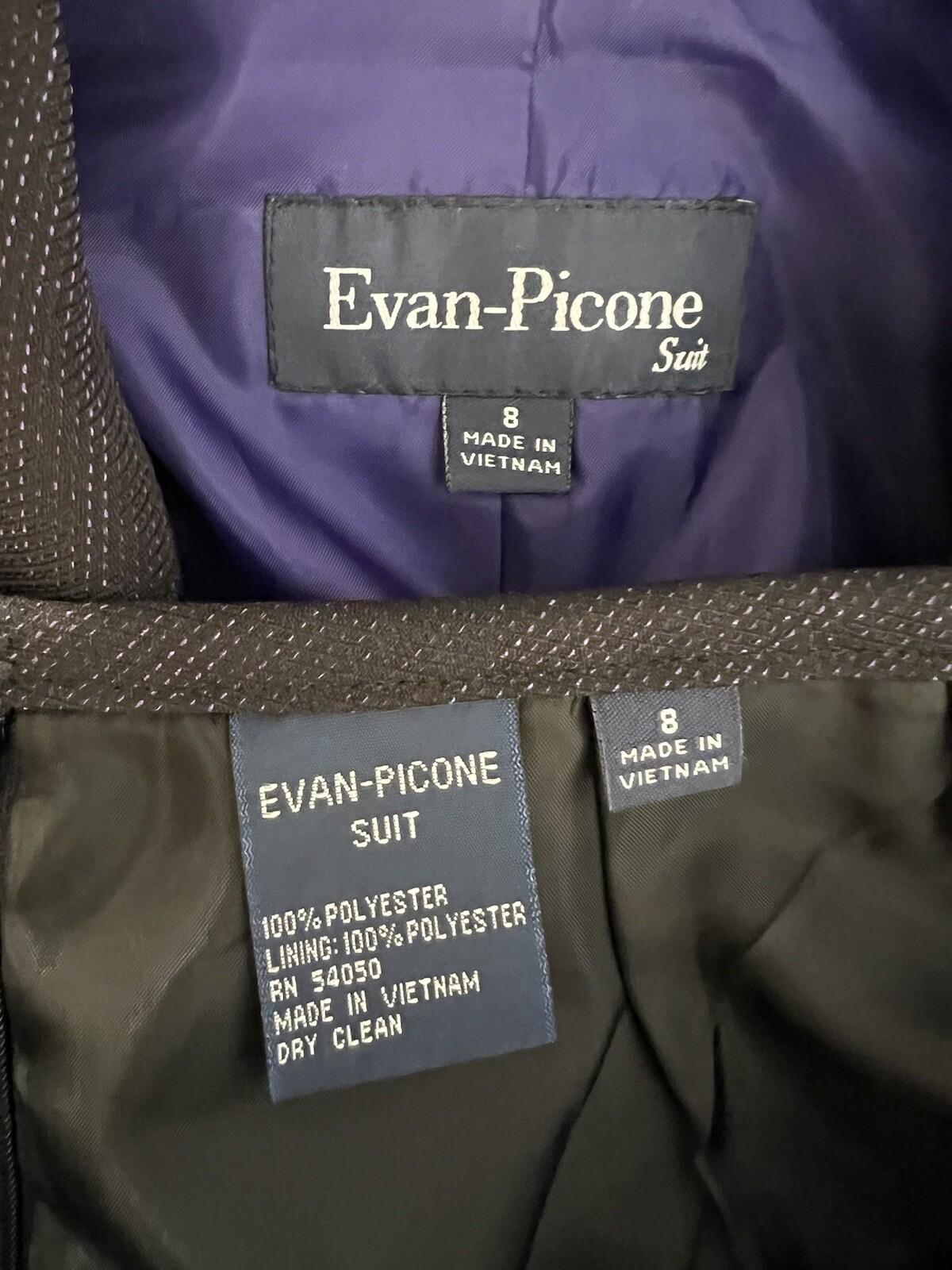 Evan Picone Polyester Metallic Skirt Suit Size 8 Purple Black Notch Collar 2PC