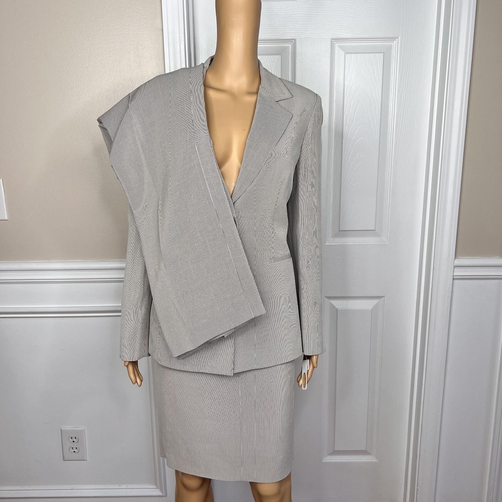 10-5122.jpg New TALBOTS 3PC Brown Striped Wool Blend Lined Skirt Suit Pants Size 6 MSRP 8