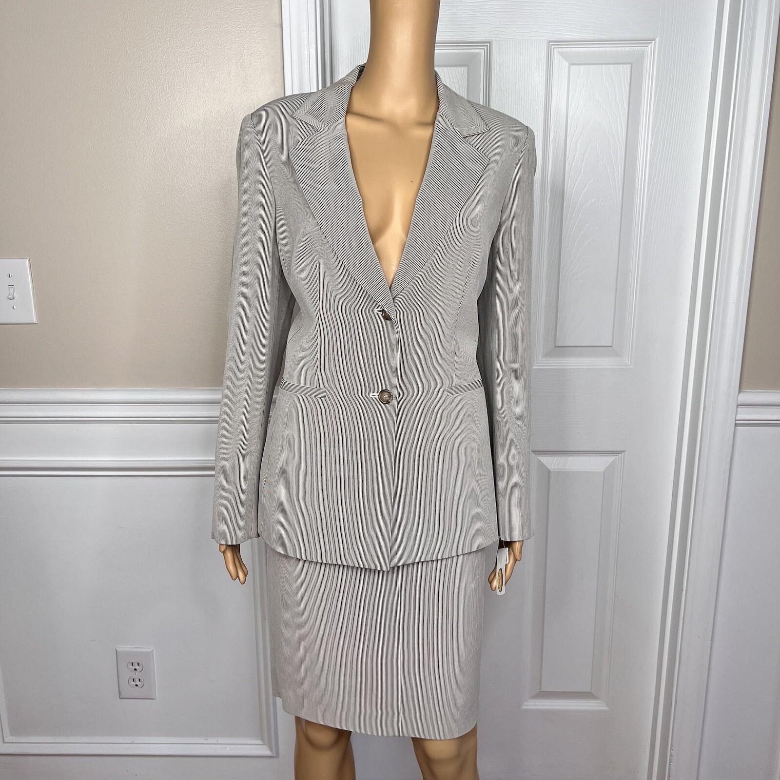 10-5123.jpg New TALBOTS 3PC Brown Striped Wool Blend Lined Skirt Suit Pants Size 6 MSRP 8