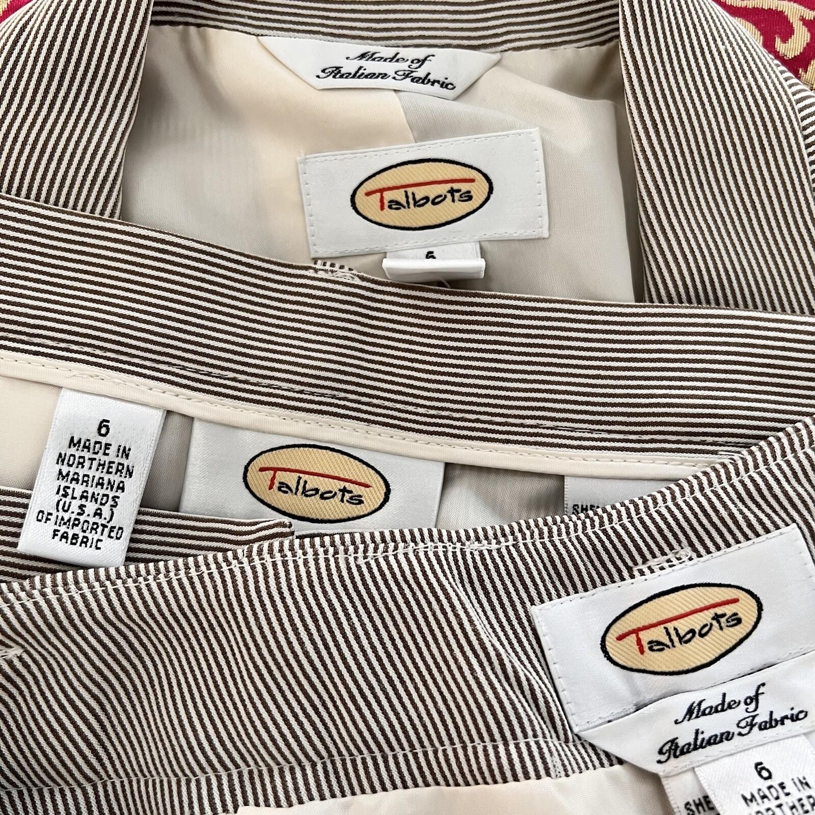 10-5136.jpg New TALBOTS 3PC Brown Striped Wool Blend Lined Skirt Suit Pants Size 6 MSRP 8