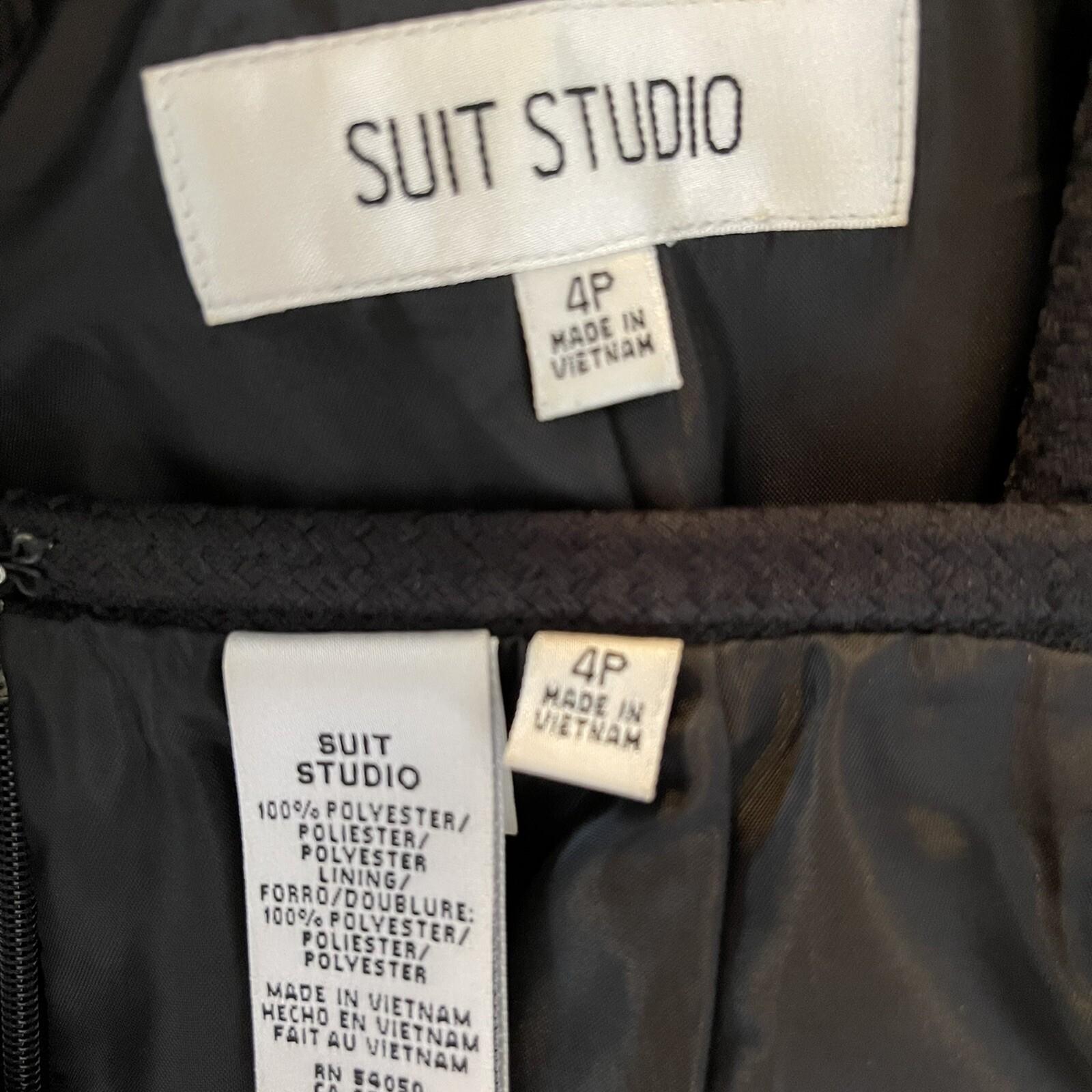 SUIT STUDIO Women 2PC Black Polyester Single breasted Skirt Suit Size 4P