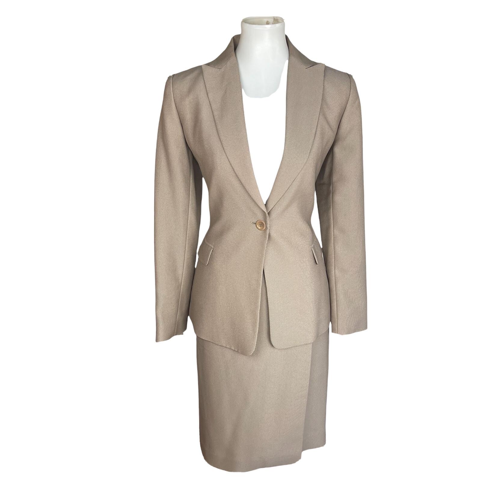 ALFANI 2PC Brown Polyester Rayon Mismatch Wrap Skirt (Size 8) Suit (Size 4)