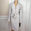 Larry Levine Polyester Rayon Skirt Suit Size 12 Blue Silver Belted Lined 2PC New