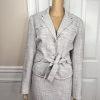 Larry Levine Polyester Rayon Skirt Suit Size 12 Blue Silver Belted Lined 2PC New