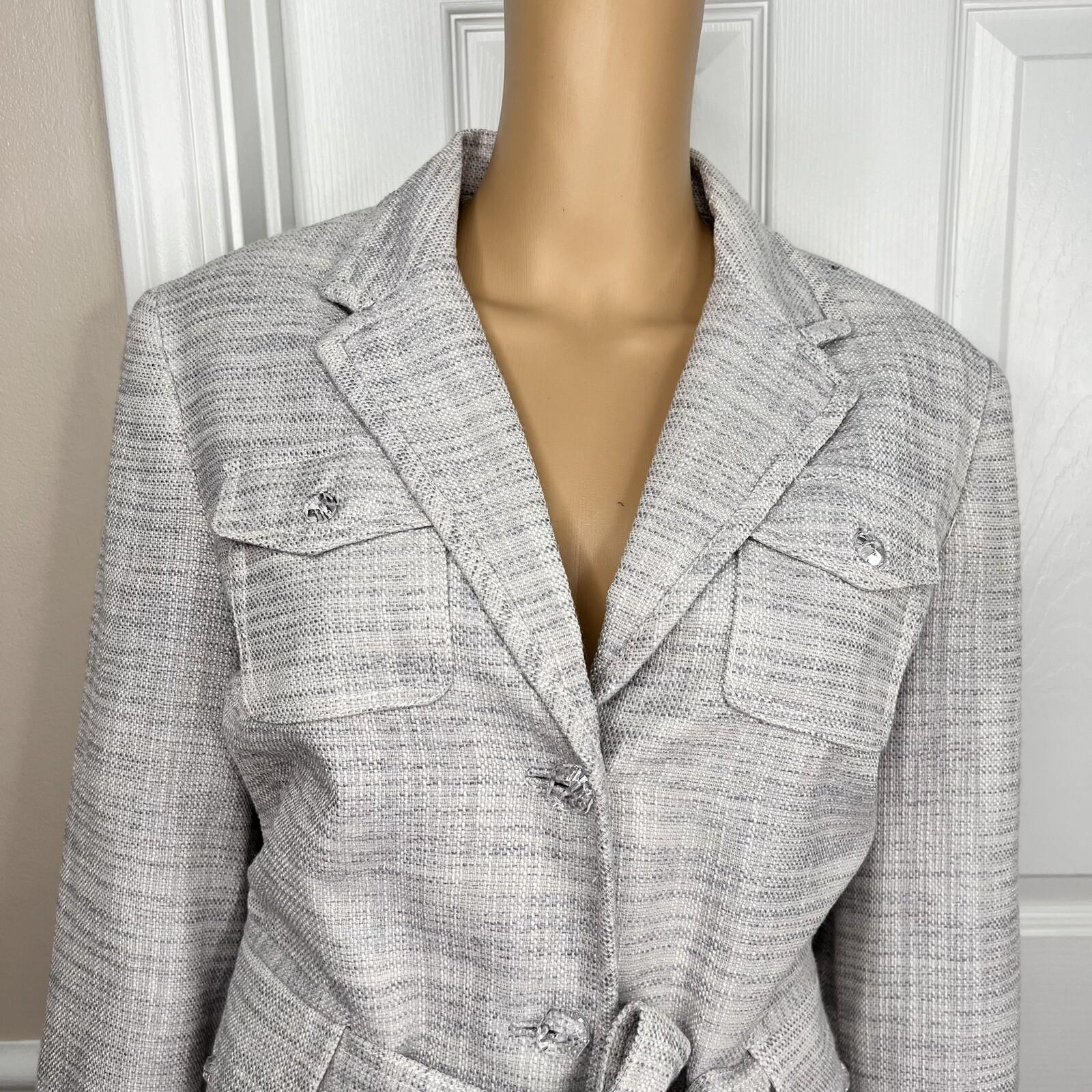 Larry Levine Polyester Rayon Skirt Suit Size 12 Blue Silver Belted Lined 2PC New