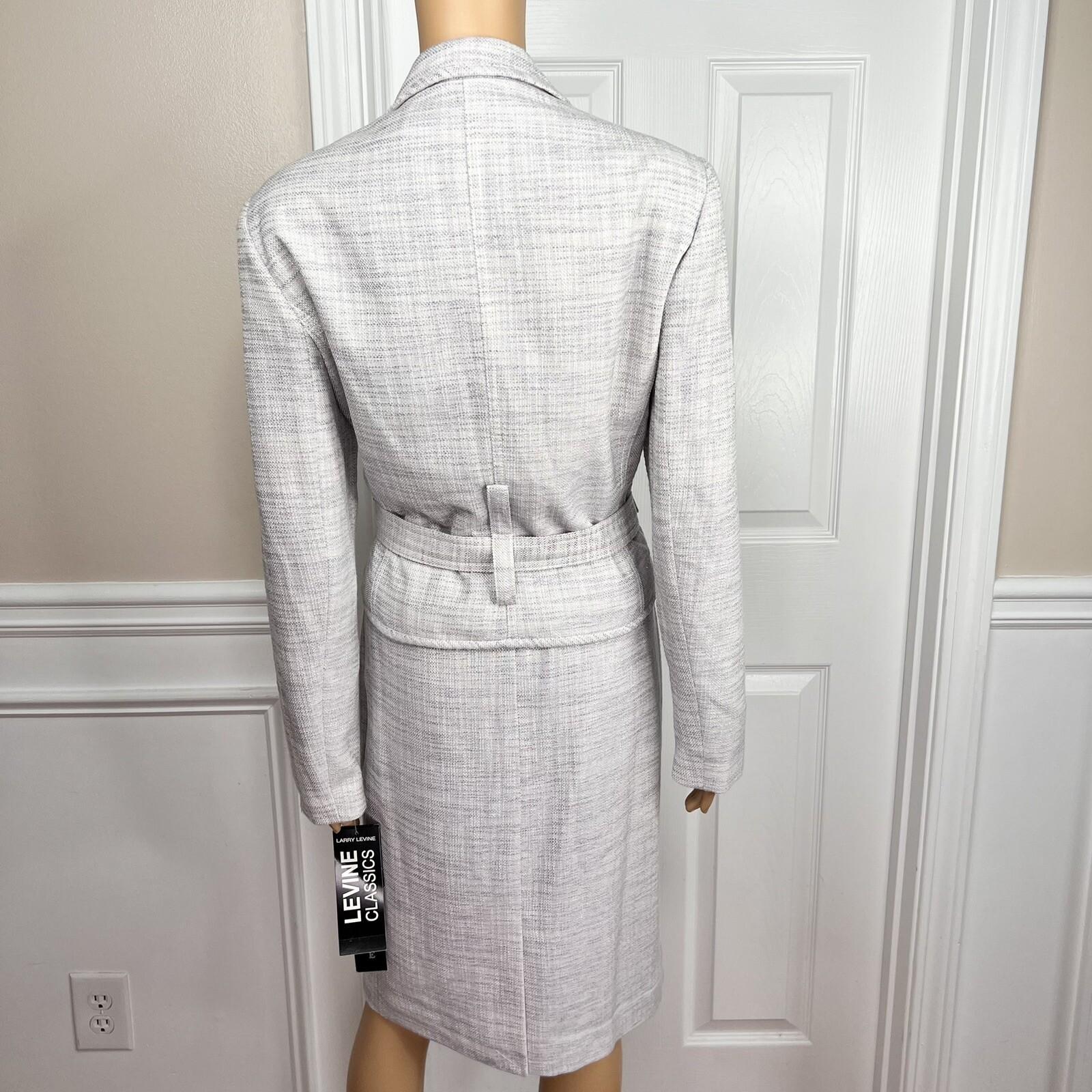 Larry Levine Polyester Rayon Skirt Suit Size 12 Blue Silver Belted Lined 2PC New