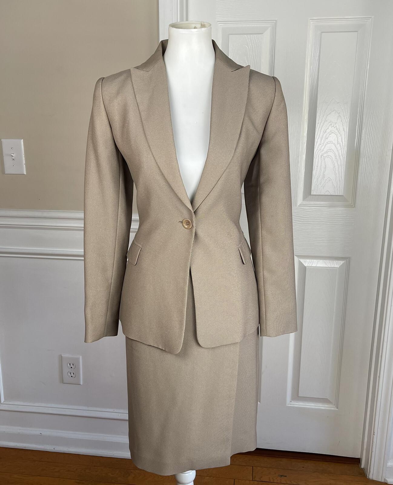 ALFANI 2PC Brown Polyester Rayon Mismatch Wrap Skirt (Size 8) Suit (Size 4)