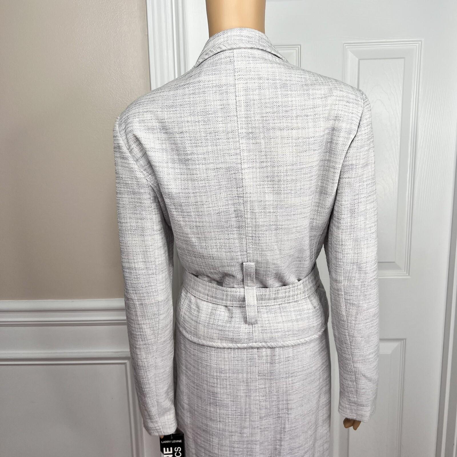 Larry Levine Polyester Rayon Skirt Suit Size 12 Blue Silver Belted Lined 2PC New