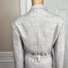 Larry Levine Polyester Rayon Skirt Suit Size 12 Blue Silver Belted Lined 2PC New