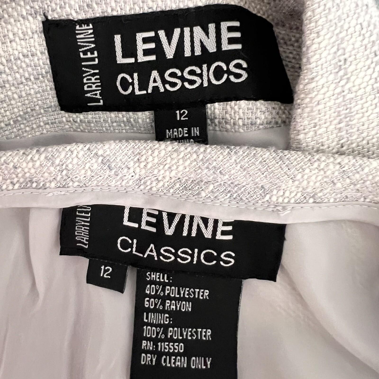 Larry Levine Polyester Rayon Skirt Suit Size 12 Blue Silver Belted Lined 2PC New