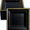 Square Disposable Black Gold Rim Pack of 50  & 25 (9.5 in)  25 (6.5 in) Plates