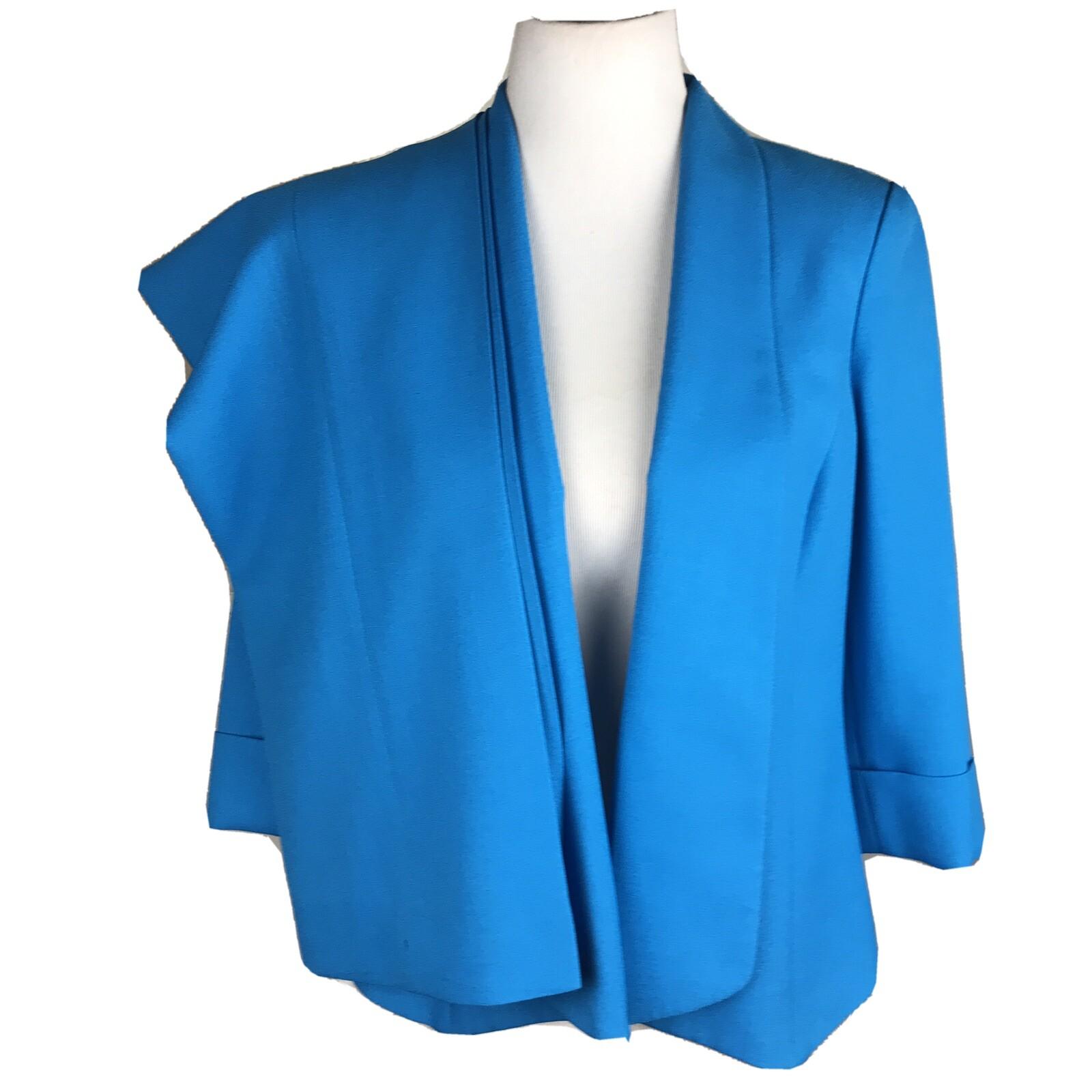 KASPER Women 2PC Blue Polyester Lined Open Front 3/4 Sleeves Pant Suit Size 10