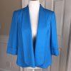 KASPER Women 2PC Blue Polyester Lined Open Front 3/4 Sleeves Pant Suit Size 10