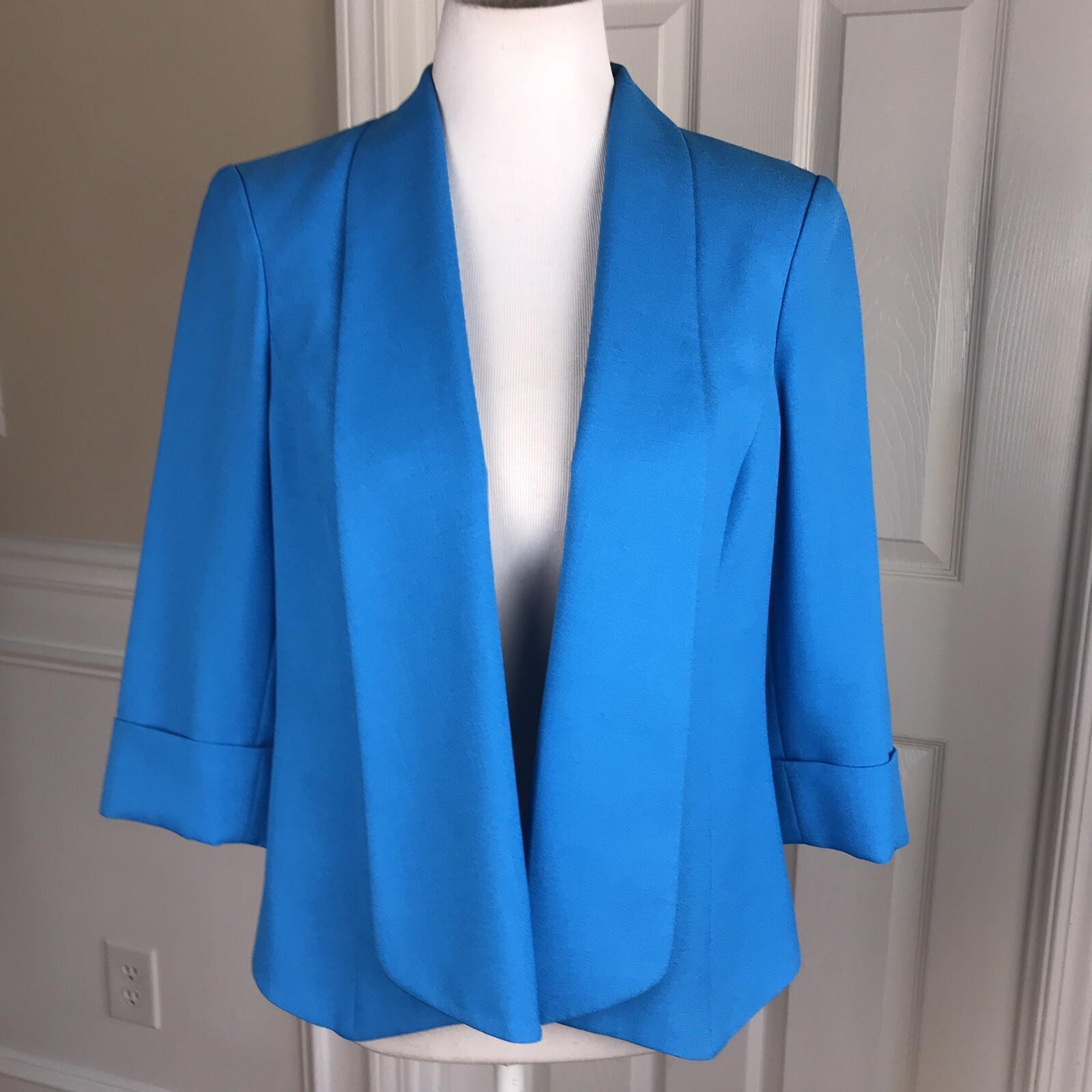 KASPER Women 2PC Blue Polyester Lined Open Front 3/4 Sleeves Pant Suit Size 10