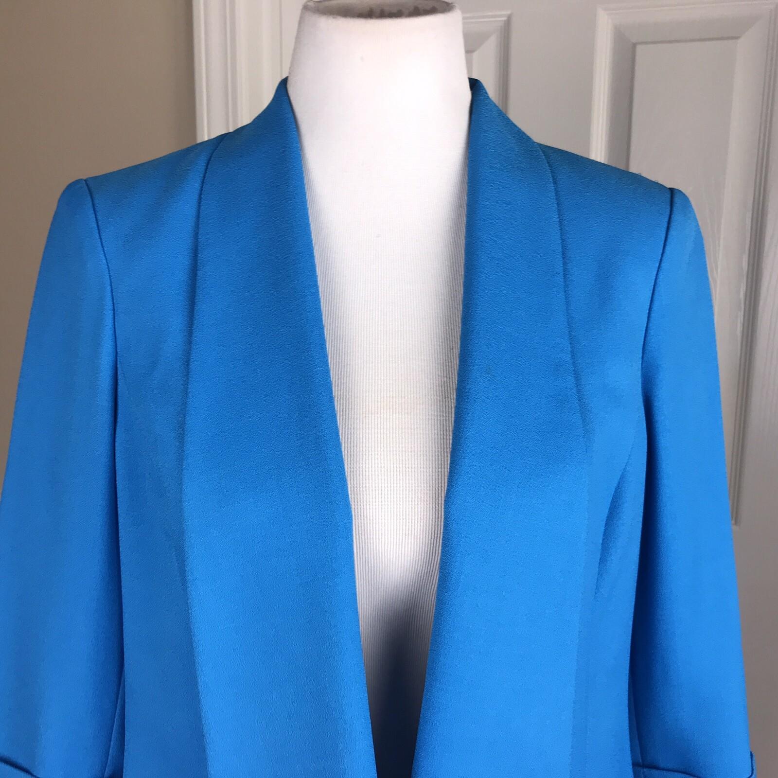 KASPER Women 2PC Blue Polyester Lined Open Front 3/4 Sleeves Pant Suit Size 10
