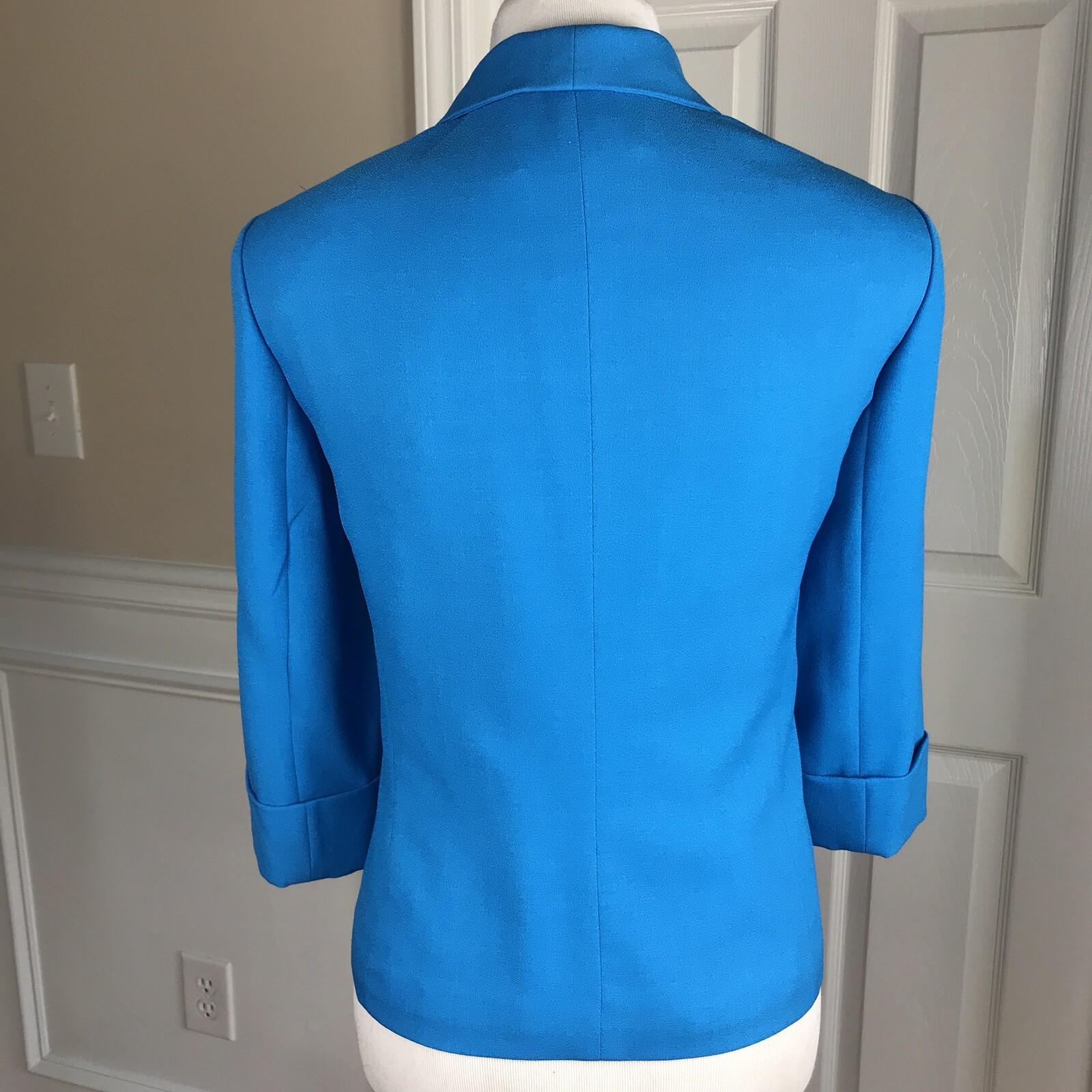 KASPER Women 2PC Blue Polyester Lined Open Front 3/4 Sleeves Pant Suit Size 10