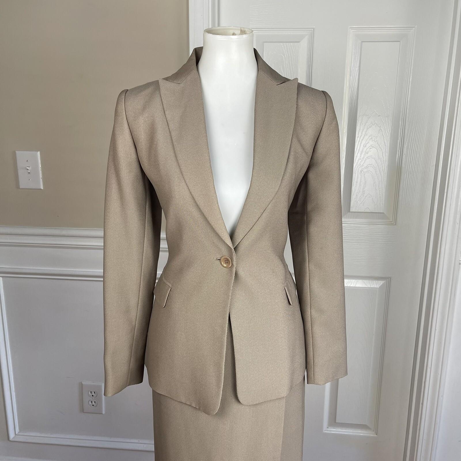 ALFANI 2PC Brown Polyester Rayon Mismatch Wrap Skirt (Size 8) Suit (Size 4)