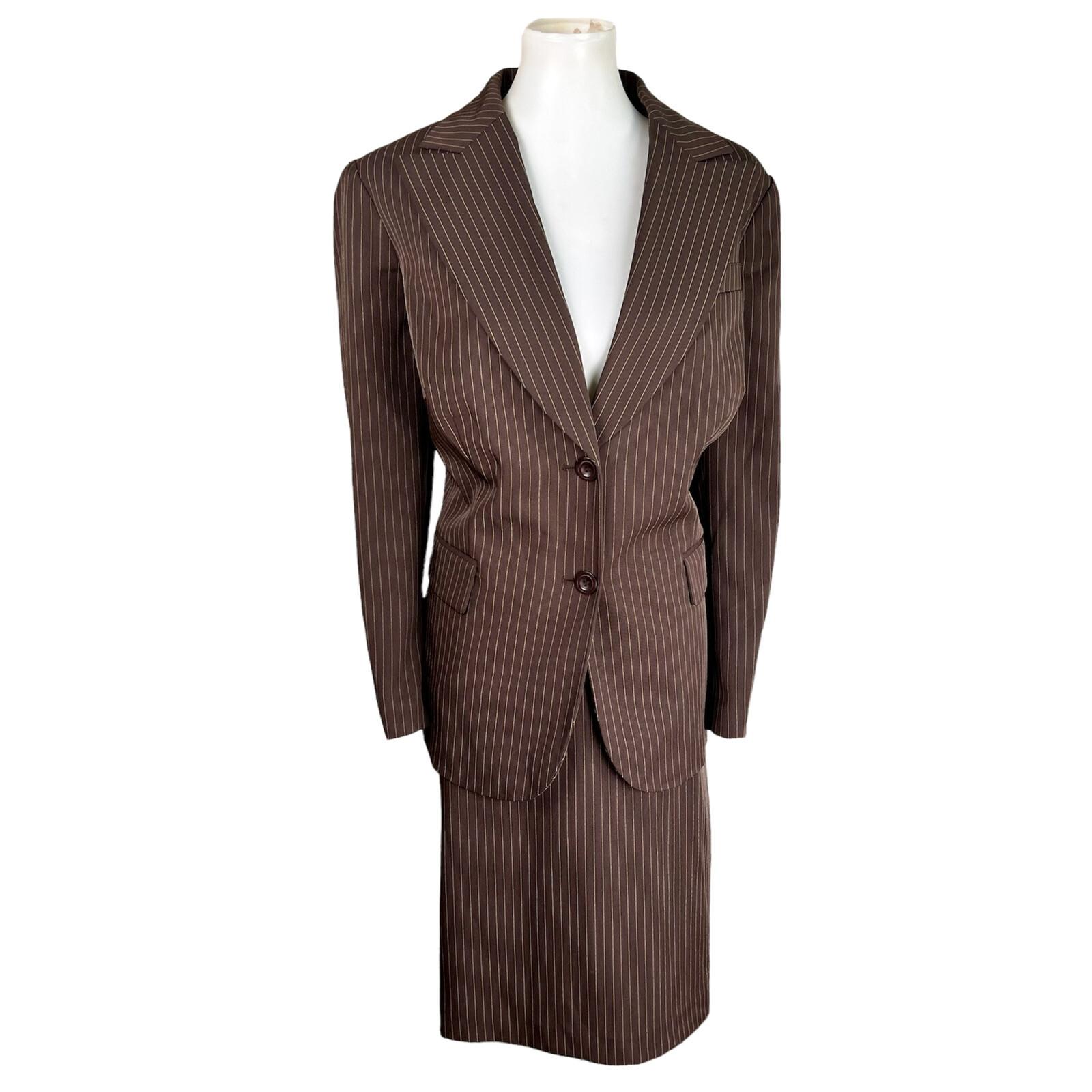 JOHN MEYER Women 2PC Brown Striped Polyester  Spandex Lined Skirt Suit Size 14W