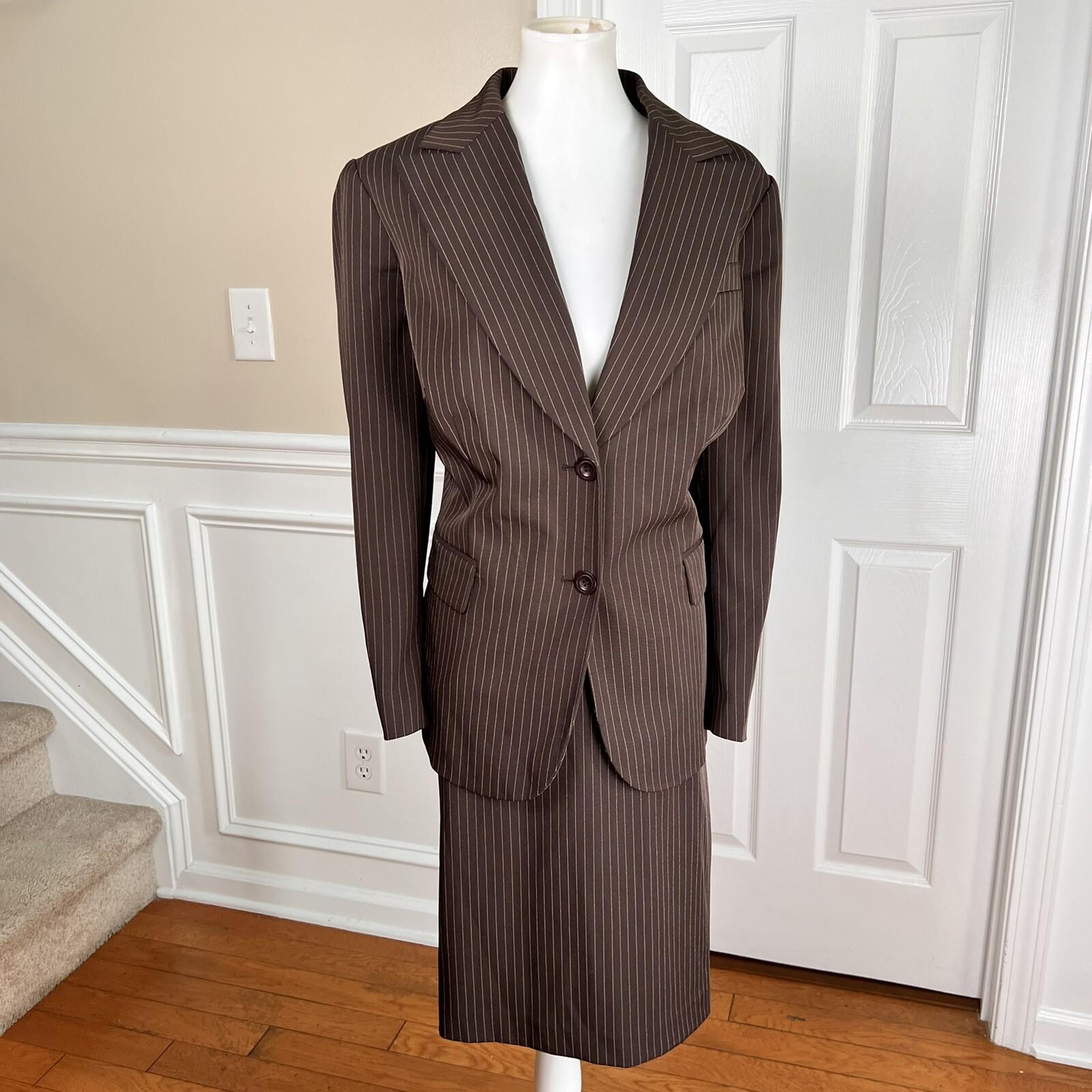 JOHN MEYER Women 2PC Brown Striped Polyester  Spandex Lined Skirt Suit Size 14W