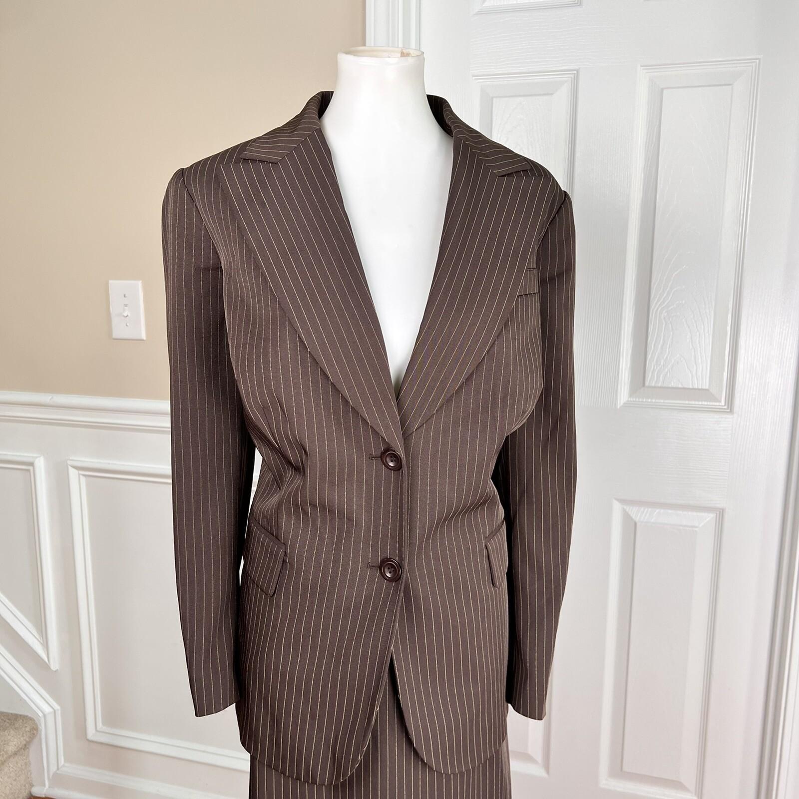 JOHN MEYER Women 2PC Brown Striped Polyester  Spandex Lined Skirt Suit Size 14W