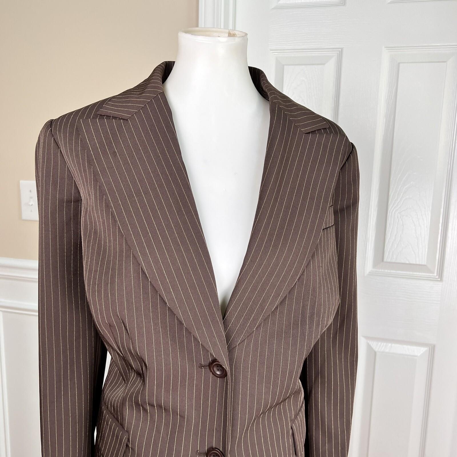 JOHN MEYER Women 2PC Brown Striped Polyester  Spandex Lined Skirt Suit Size 14W