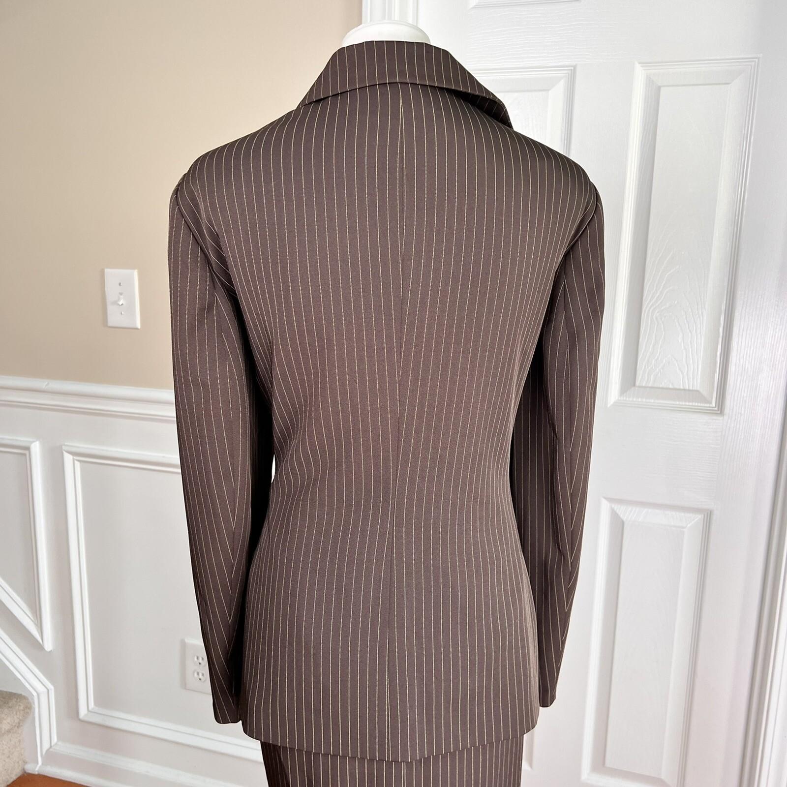 JOHN MEYER Women 2PC Brown Striped Polyester  Spandex Lined Skirt Suit Size 14W