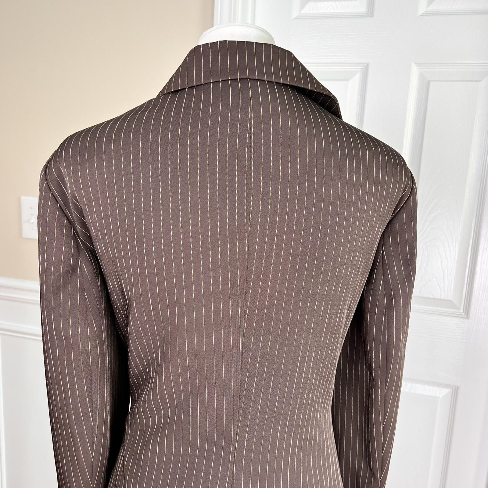 JOHN MEYER Women 2PC Brown Striped Polyester  Spandex Lined Skirt Suit Size 14W
