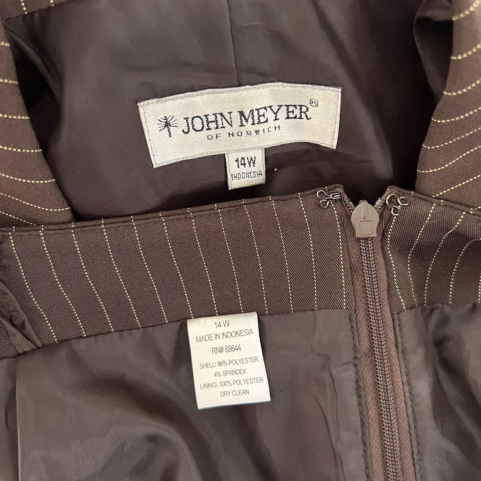 JOHN MEYER Women 2PC Brown Striped Polyester  Spandex Lined Skirt Suit Size 14W
