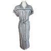 JONES NEW YORK Women Black White Linen Rayon Casual Belted Straight Dress Size M