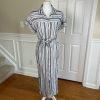JONES NEW YORK Women Black White Linen Rayon Casual Belted Straight Dress Size M