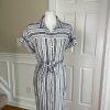 JONES NEW YORK Women Black White Linen Rayon Casual Belted Straight Dress Size M