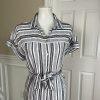 JONES NEW YORK Women Black White Linen Rayon Casual Belted Straight Dress Size M