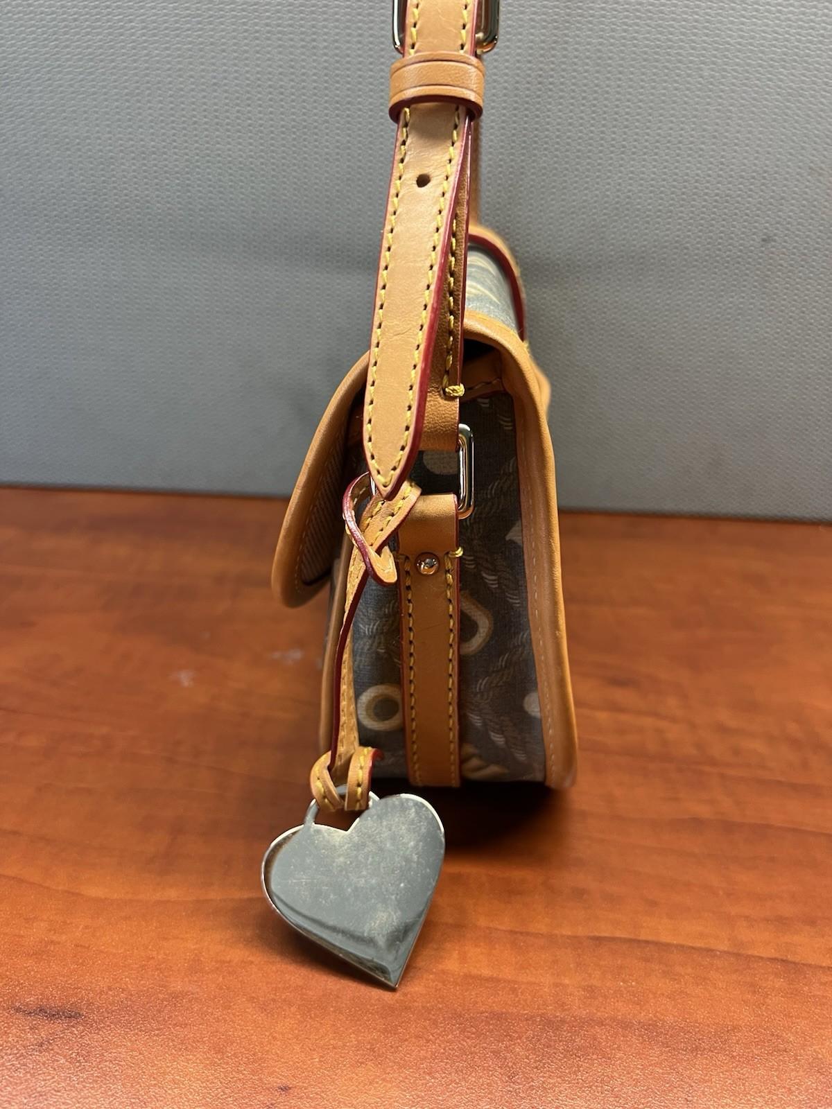 DOONEY & BOURKE Leather Shoulder Bag Monogram Leather Small Flap Charm Retro 90s