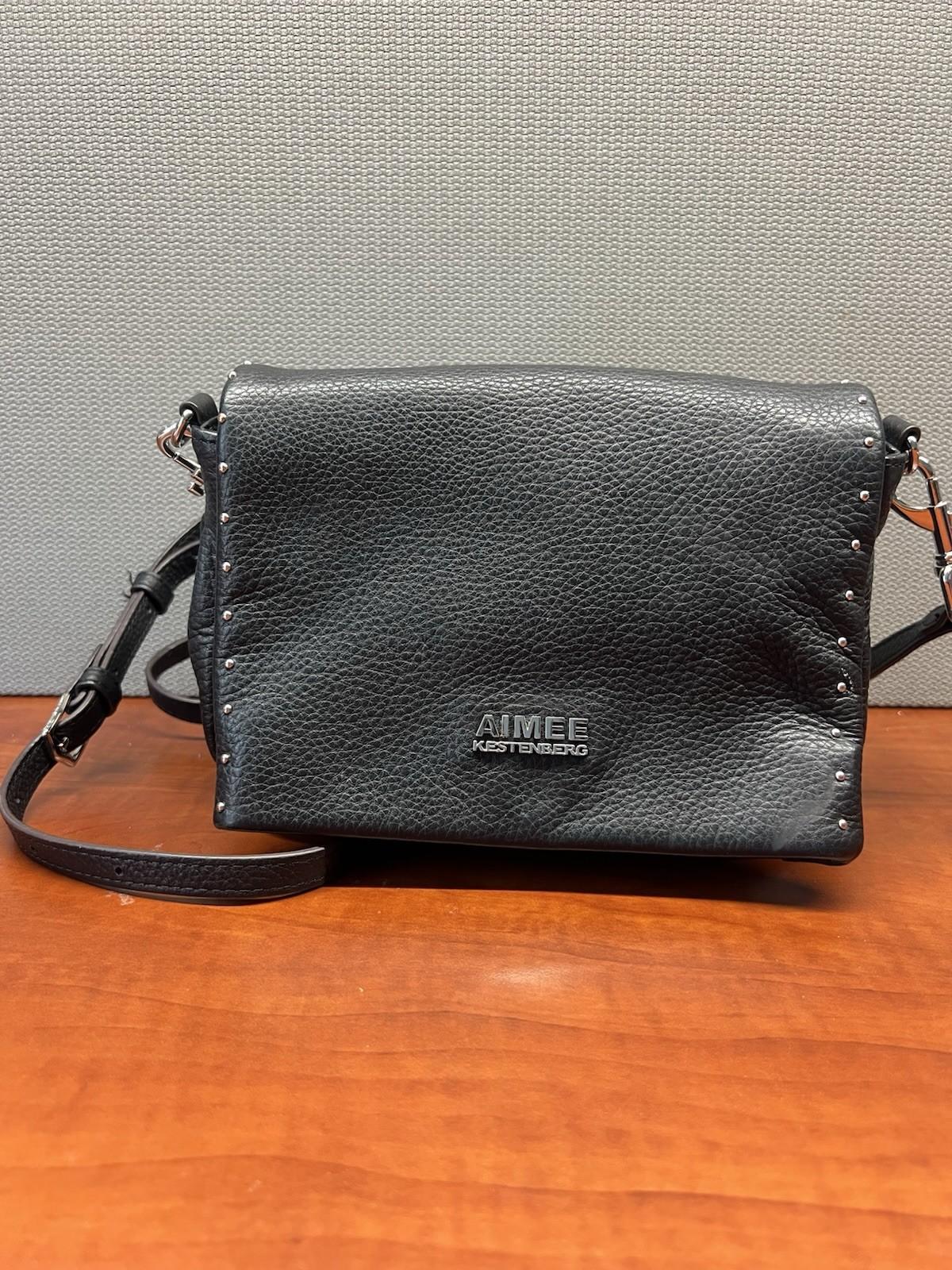 Aimee Kestenberg Crossbody Black Soft Lamb Leather Foldover Studded Double Zip