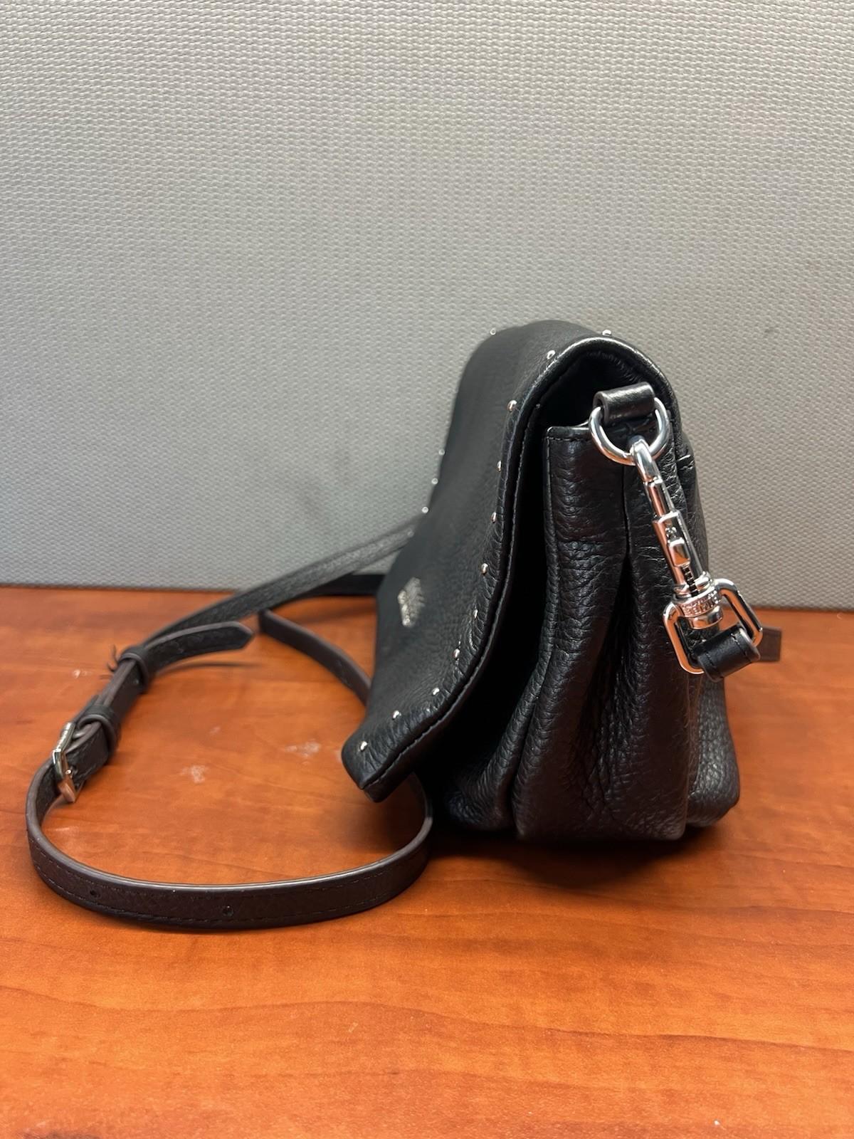 Aimee Kestenberg Crossbody Black Soft Lamb Leather Foldover Studded Double Zip
